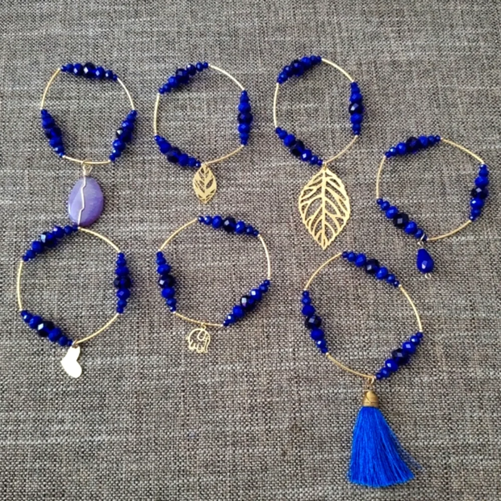 Set of 7 beaded bracelets indigo blue by MX Glamour